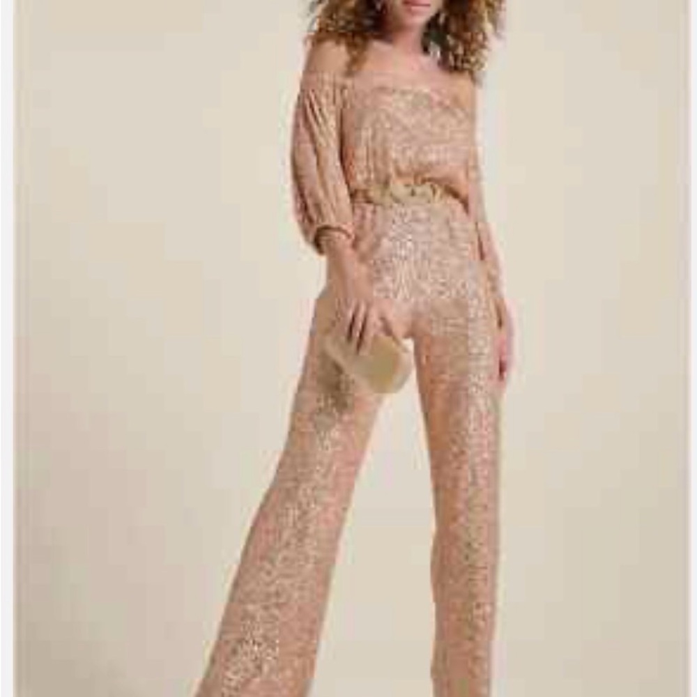 NWT Elegant Goldish Tan Sequence One Piece